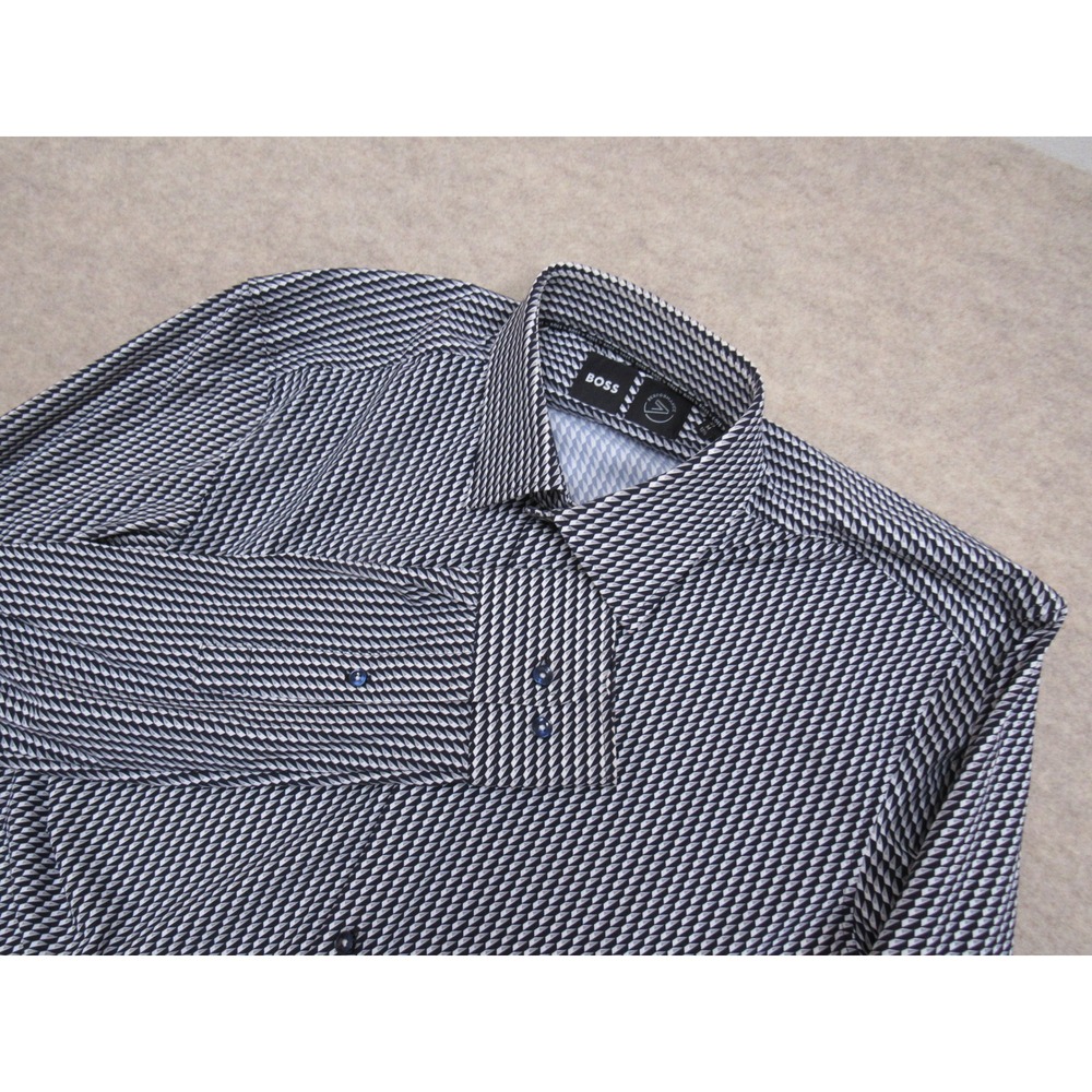 Hugo Boss Performance Mens Slim Fit Geometric Print Shirt Black White M 15.5